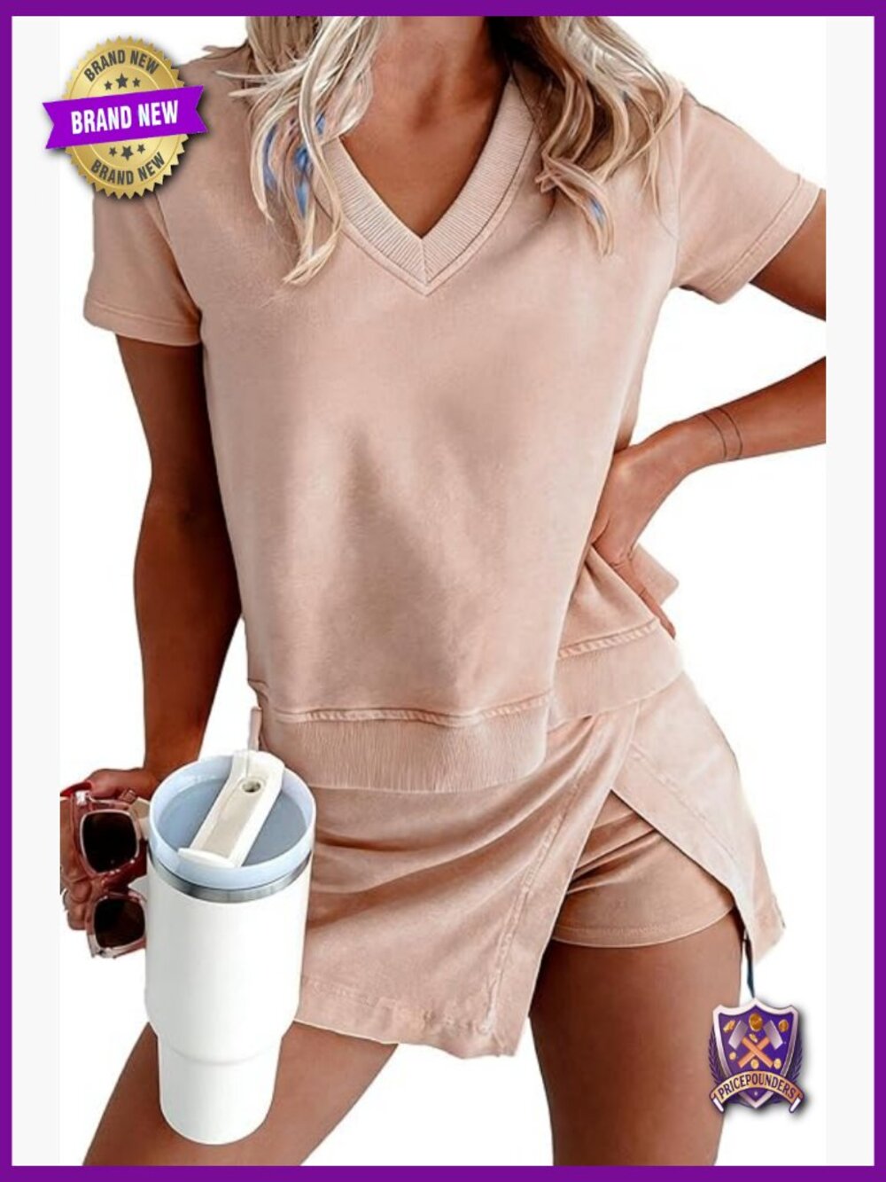 2 Piece Lounge Set V Neck Tee and Skort Casual Matching Outfit